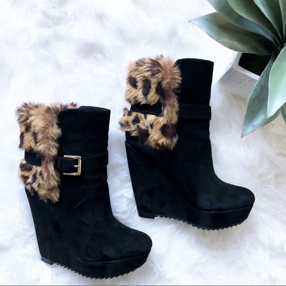 Nine West Shoes - Nine West Platform Bootie Faux Fur & Buckle Detail